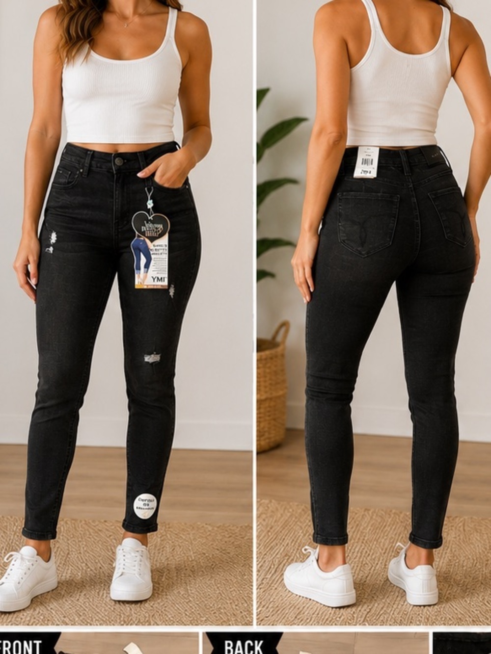 YMI Distressed Black Skinny Jeans size 9 length 29in NEW WITH TAGS